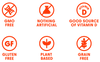 Myna value prop icons: GMT-free, Nothing Artificial, Good source of Vitamin D, Gluten-free, Plant-based, and Grain-free